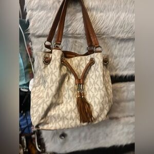 Michael Kors White and Tan Shoulder Bag